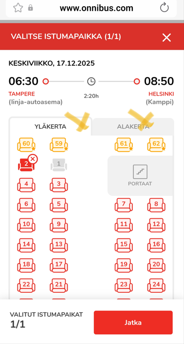 Valitse istumapaikka