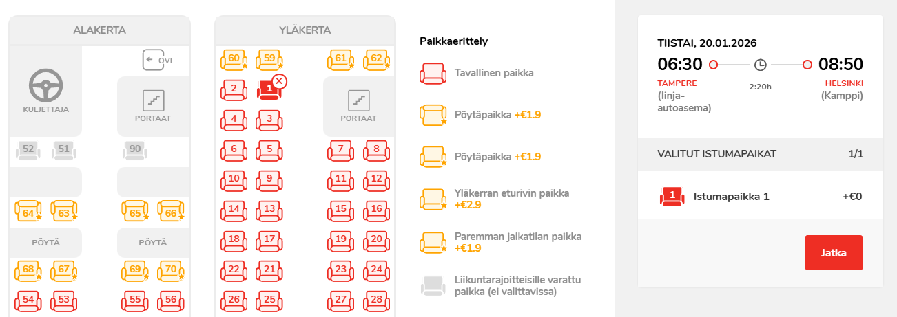 Poista valmiiksi valittu istumapaikka